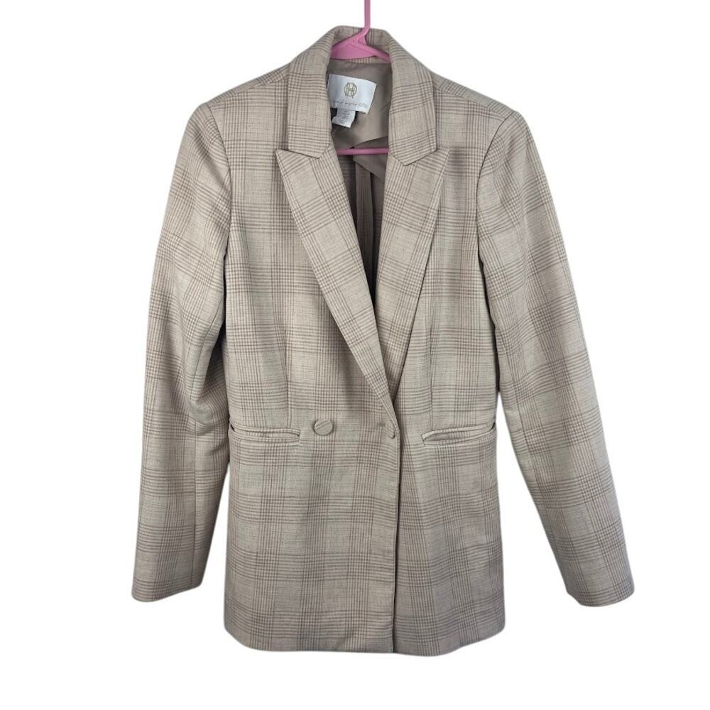 House of Harlow 1960 Tan Double Breast Plaid Blazer women's size small